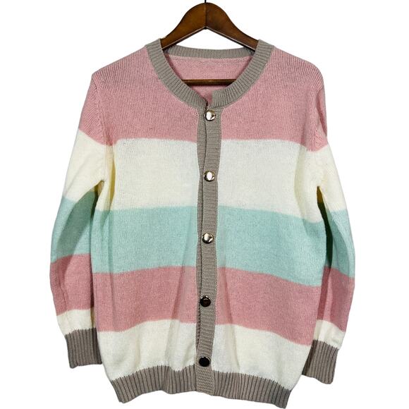 NEW! Buddy Love Button Front Cardigan Long Sleeve Knit Stripe Academic - S - Picture 1 of 4